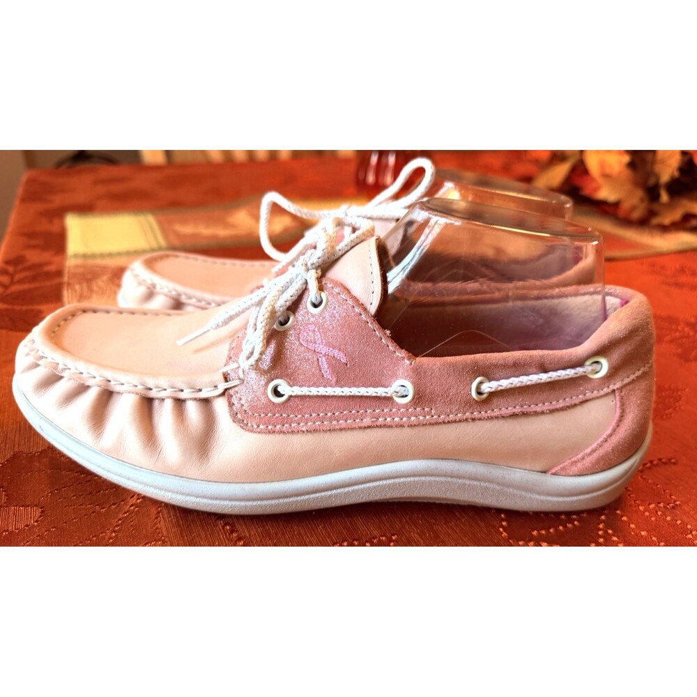 Women SAS Catalina Pink Sparkle Boat Shoes Sz 9 1/2 Breast Cancer Awareness